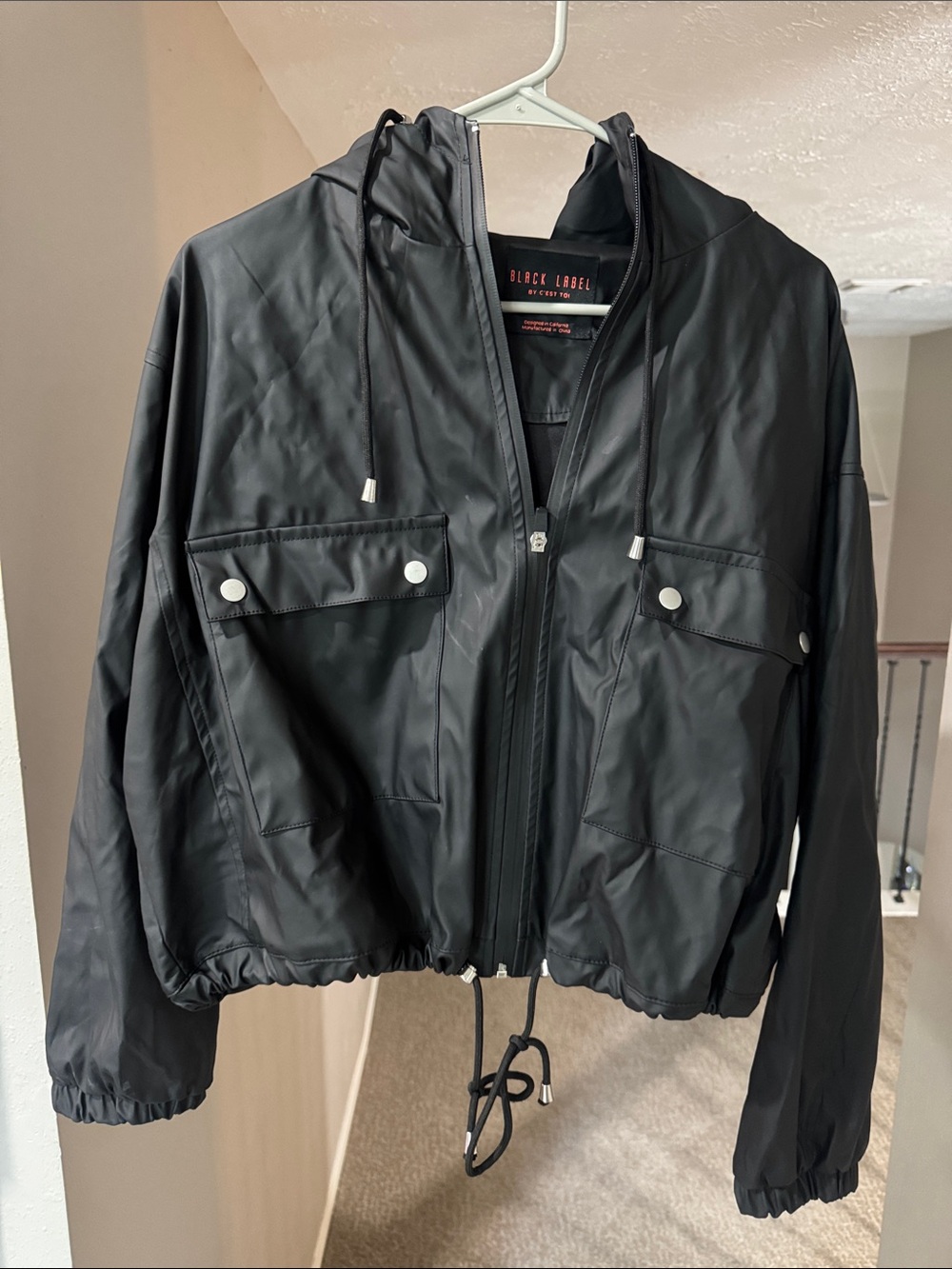 Black Label Women's Black Hooded Utility Jacket with Snap-Flap Pockets